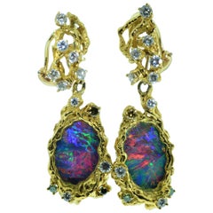 Arthur King Opal Earrings Set with Opal and Diamonds and Fancy Colored Diamonds