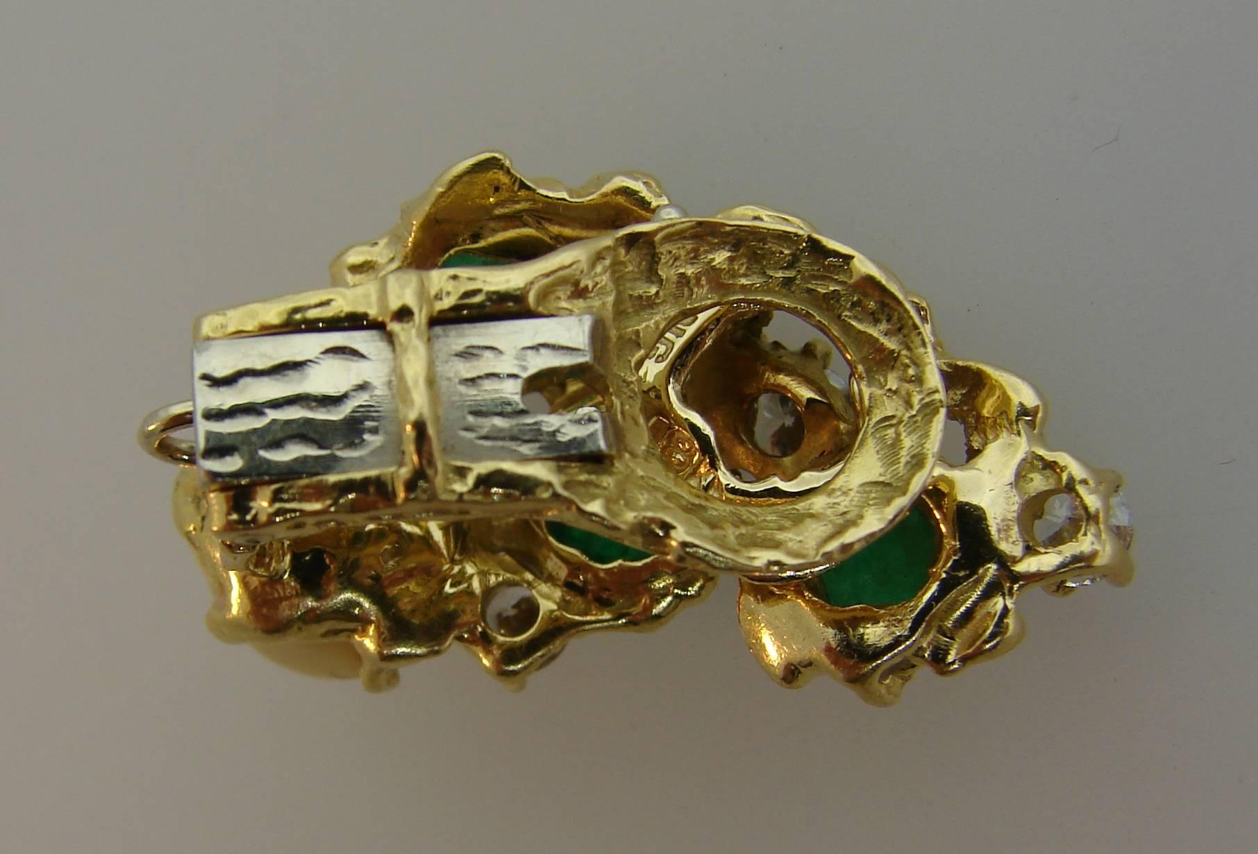 ARTHUR KING Pearl Diamond Emerald Yellow Gold Earrings 1