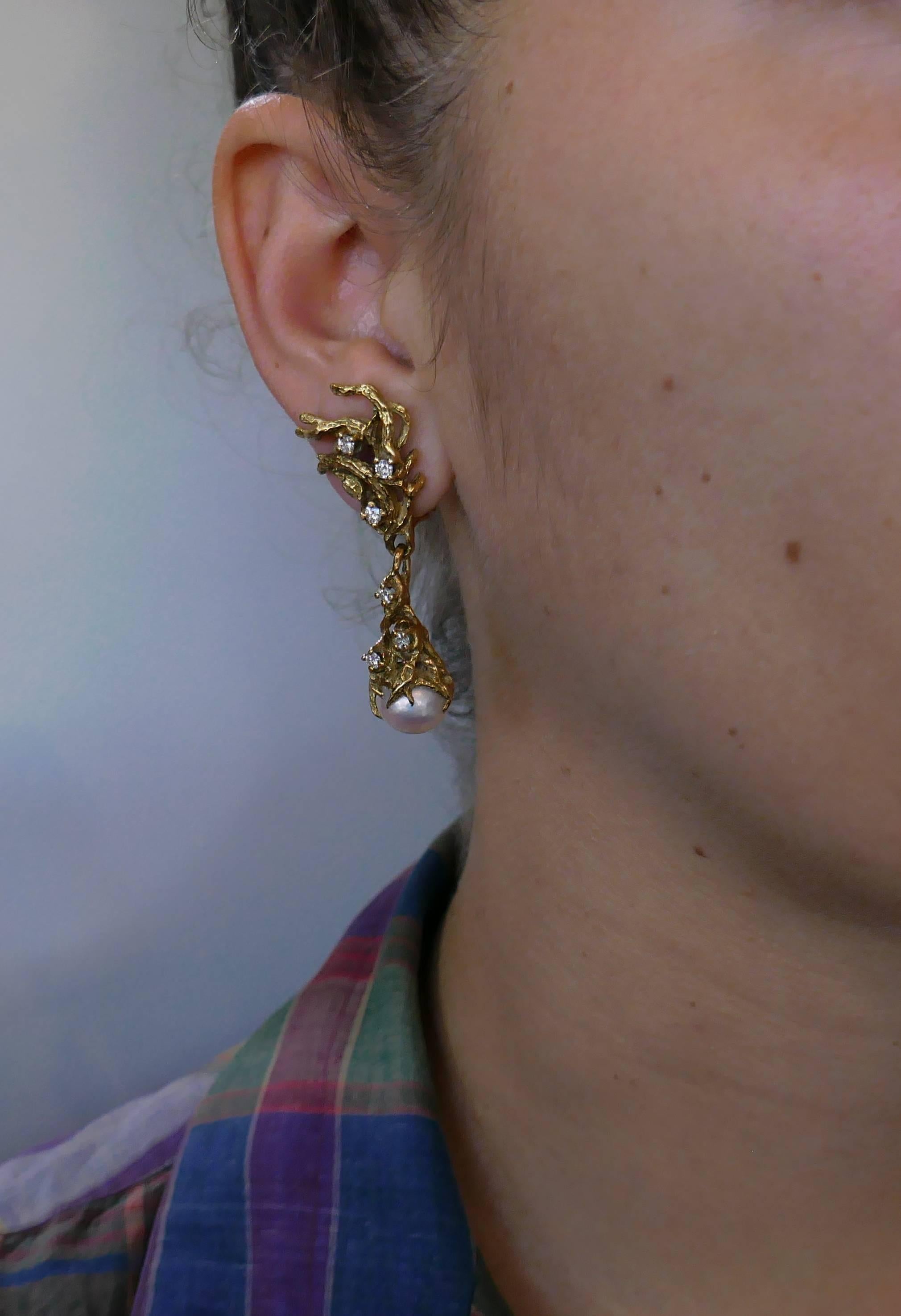Women's Arthur King Pearl Diamond Yellow Gold Earrings