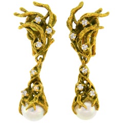 Arthur King Pearl Diamond Yellow Gold Earrings