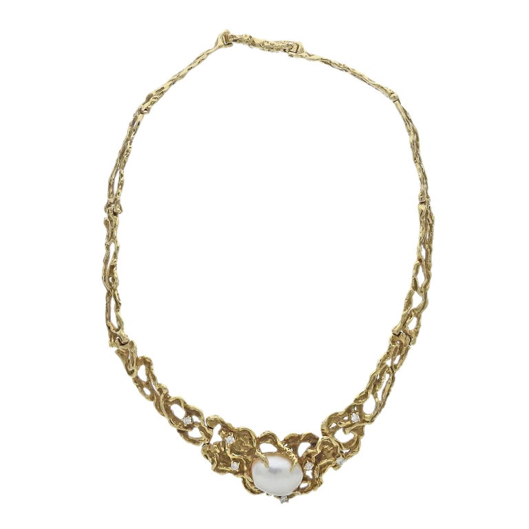 Arthur King South Sea Baroque Pearl Diamond Gold Necklace For Sale at ...