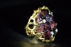 Arthur King Style Free-form Garnet Cluster and Diamond Ring