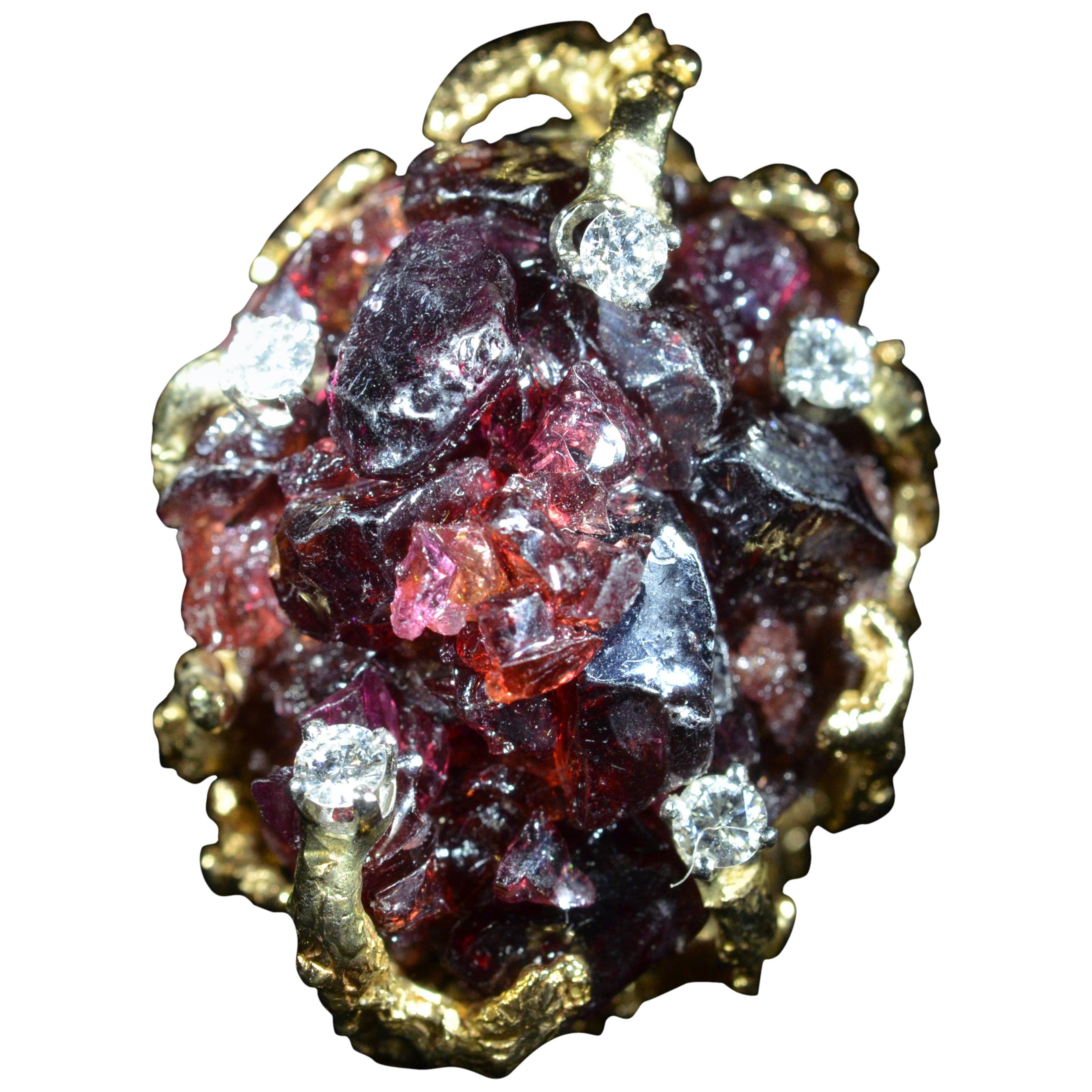 Arthur King Style Free-form Garnet Cluster and Diamond Ring For Sale