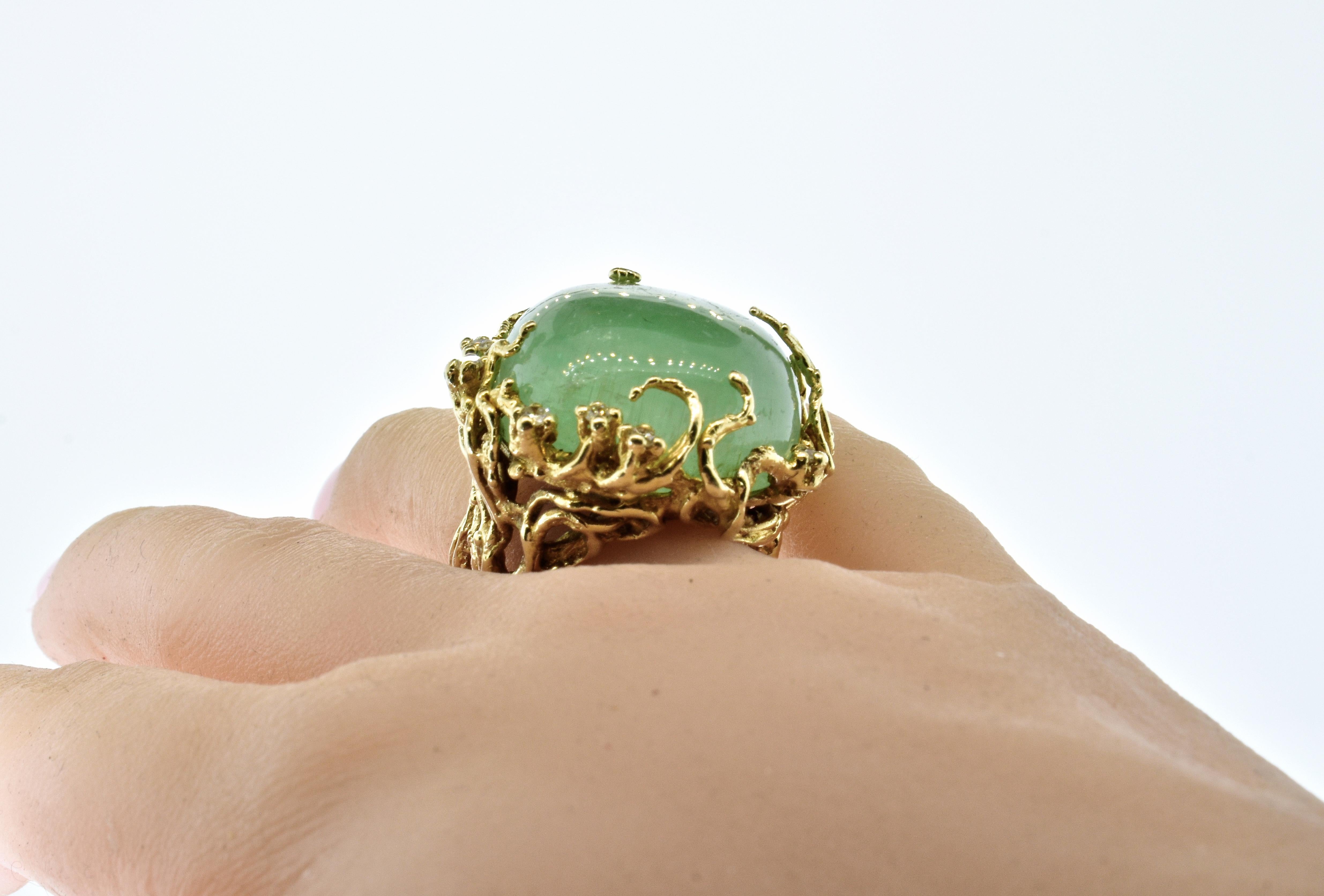 Arthur King Style Highly Textured and Sculptural Beryl and Diamond Ring, 1960 5
