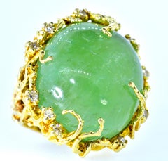 Arthur King Style Highly Textured and Sculptural Beryl and Diamond Ring, 1960