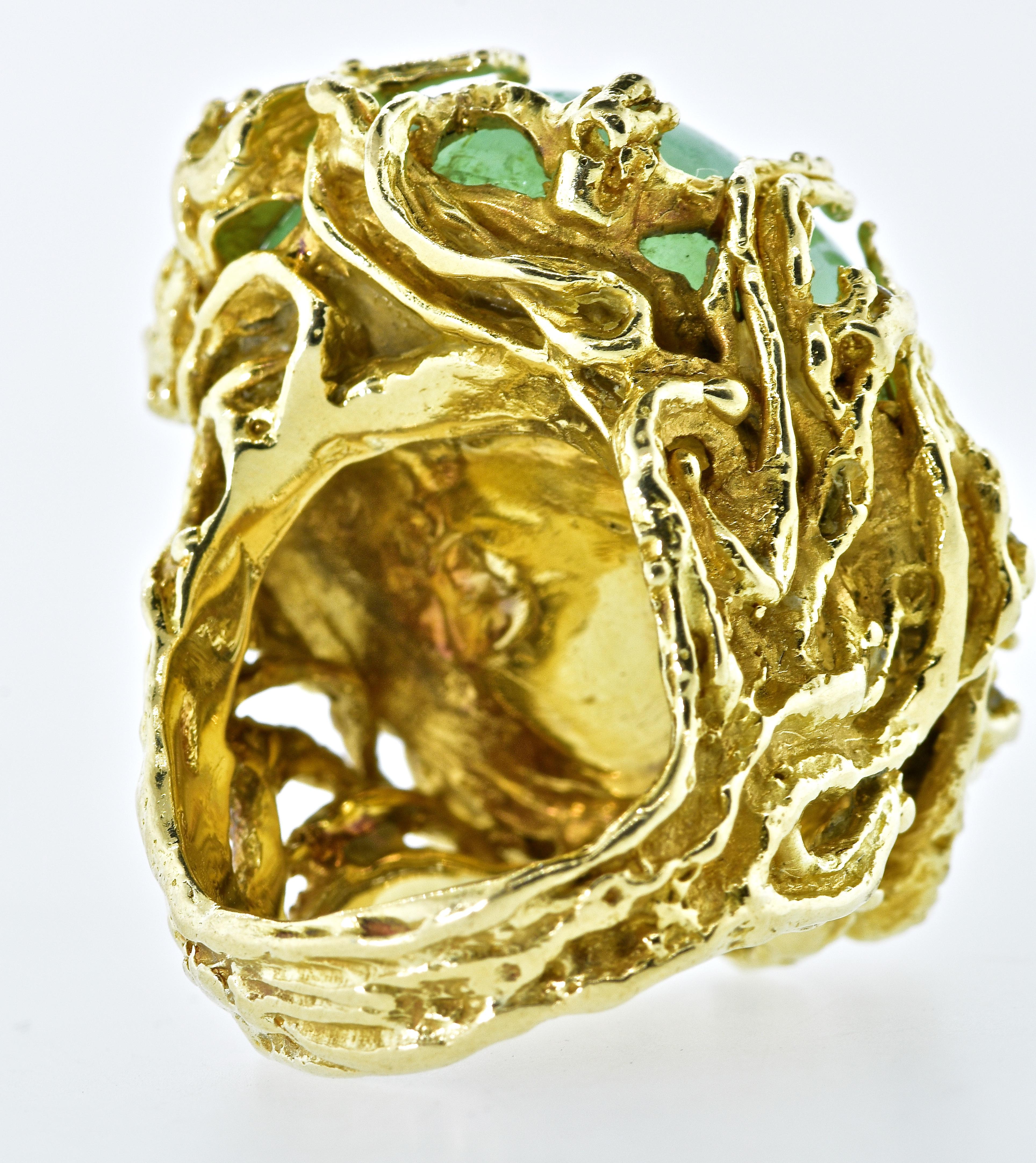 Arthur King Style Highly Textured and Sculptural Beryl and Diamond Ring, 1960 1