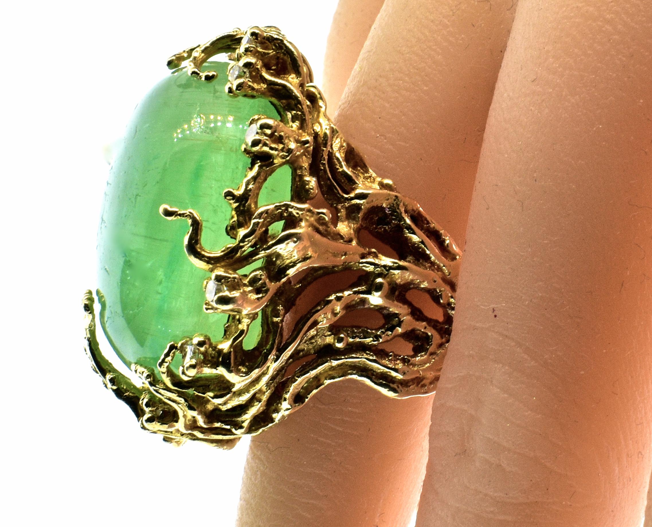 Arthur King Style Highly Textured and Sculptural Beryl and Diamond Ring, 1960 2