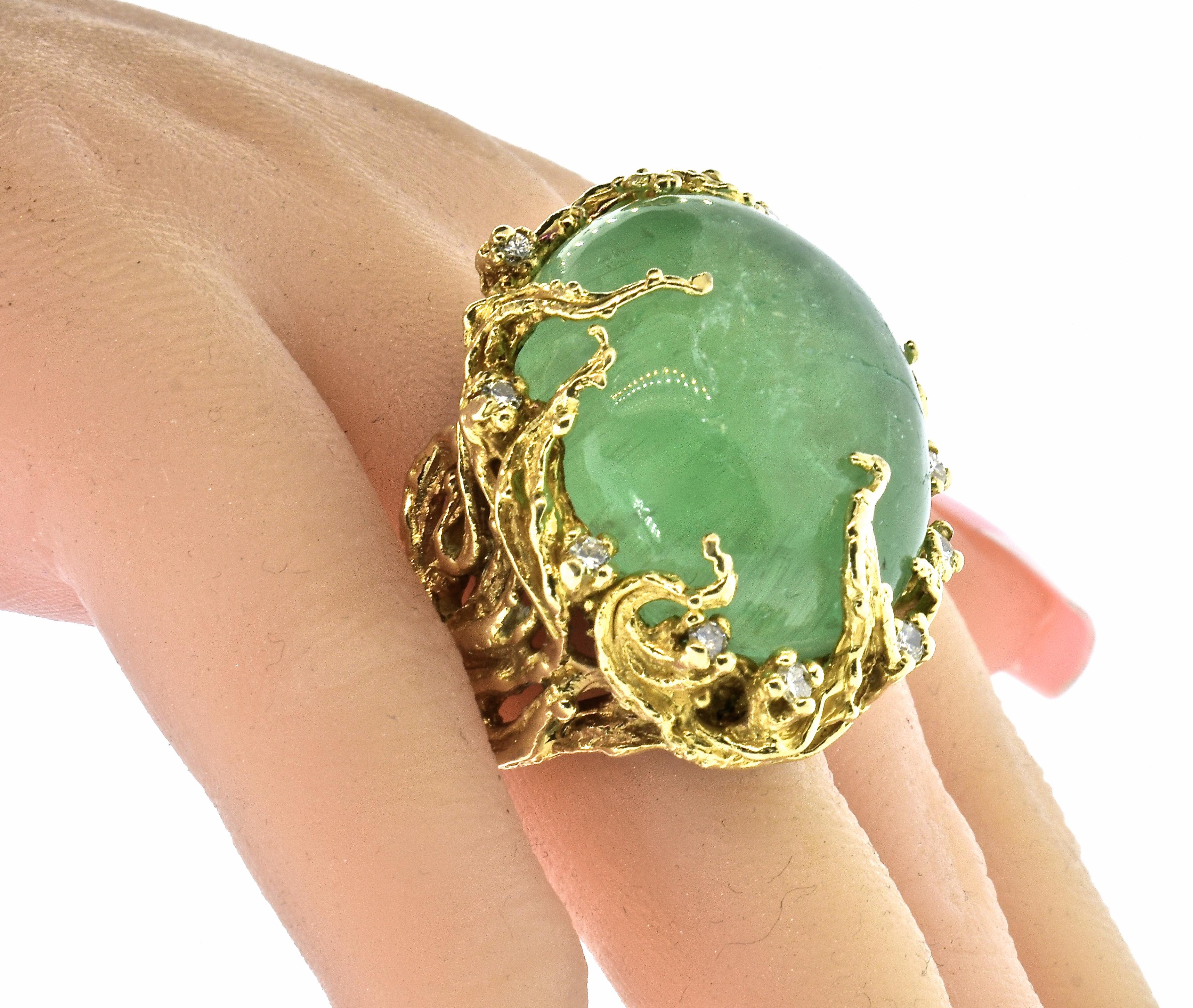 Arthur King Style Highly Textured and Sculptural Beryl and Diamond Ring, 1960 3