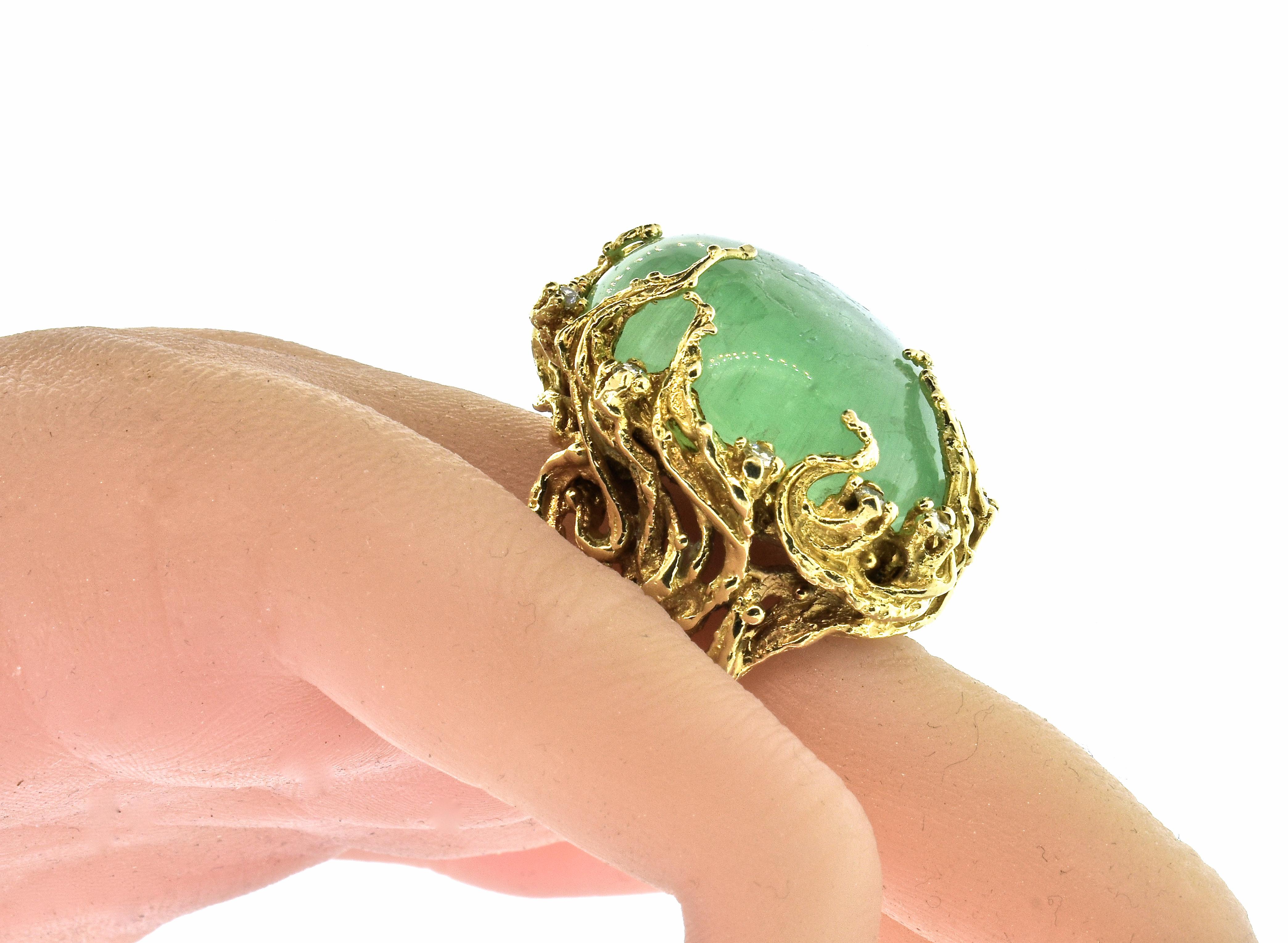 Arthur King Style Highly Textured and Sculptural Beryl and Diamond Ring, 1960 4
