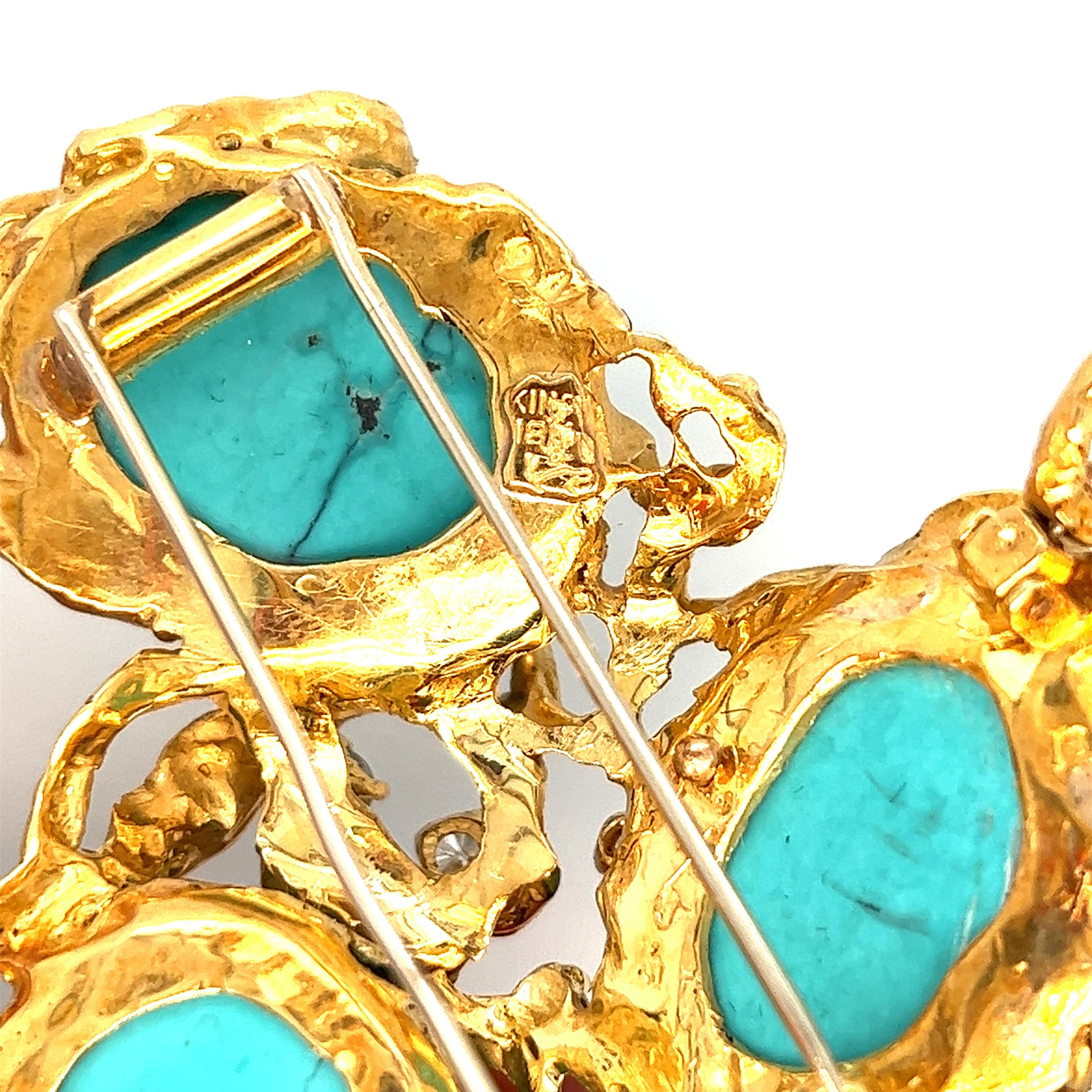 Women's Arthur King Turquoise Gold Pendant Brooch For Sale
