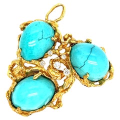 Vintage Arthur King Turquoise Gold Pendant Brooch