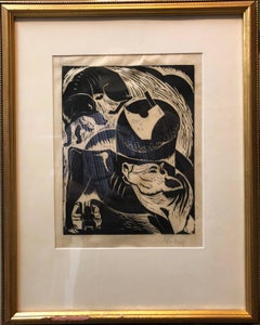 Polish French Expressionist Judaica Woodcut Had Gadya from Passover Haggadah