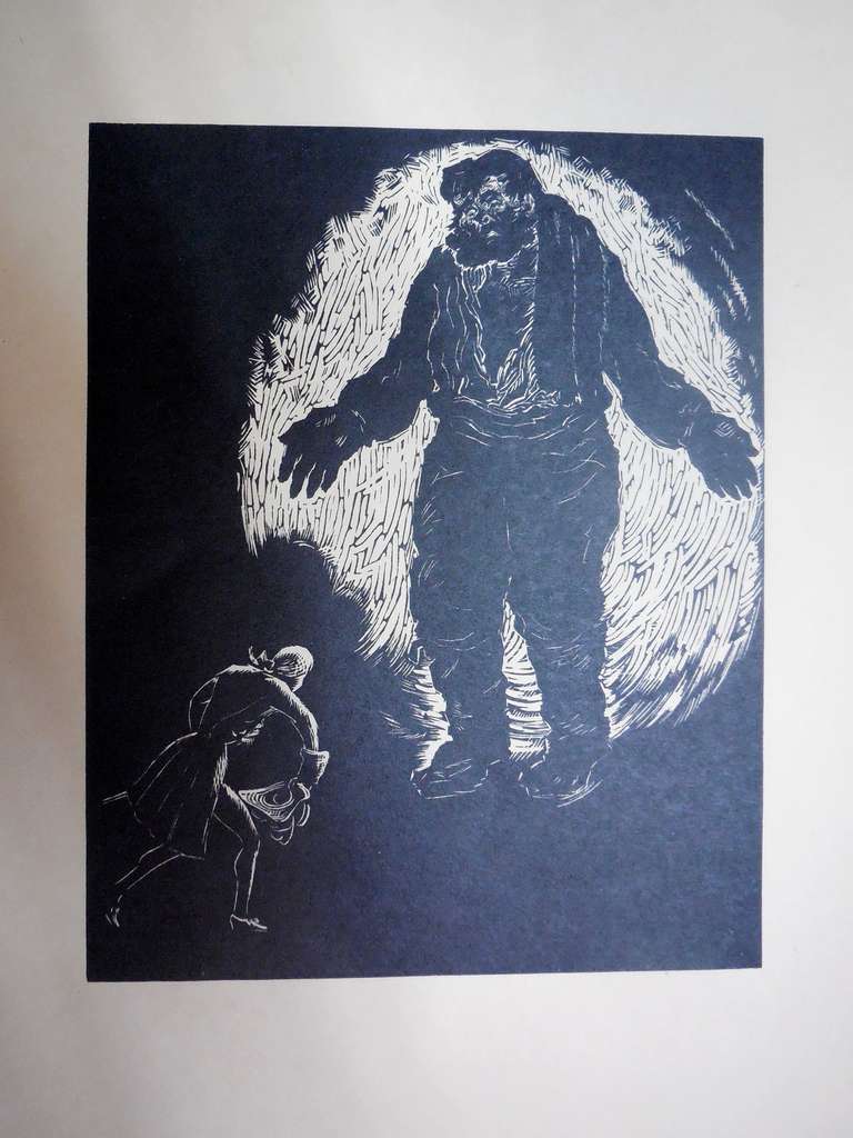 Figurative Print di Arthur Kolnik - Scena di Shtetl xilografia espressionista