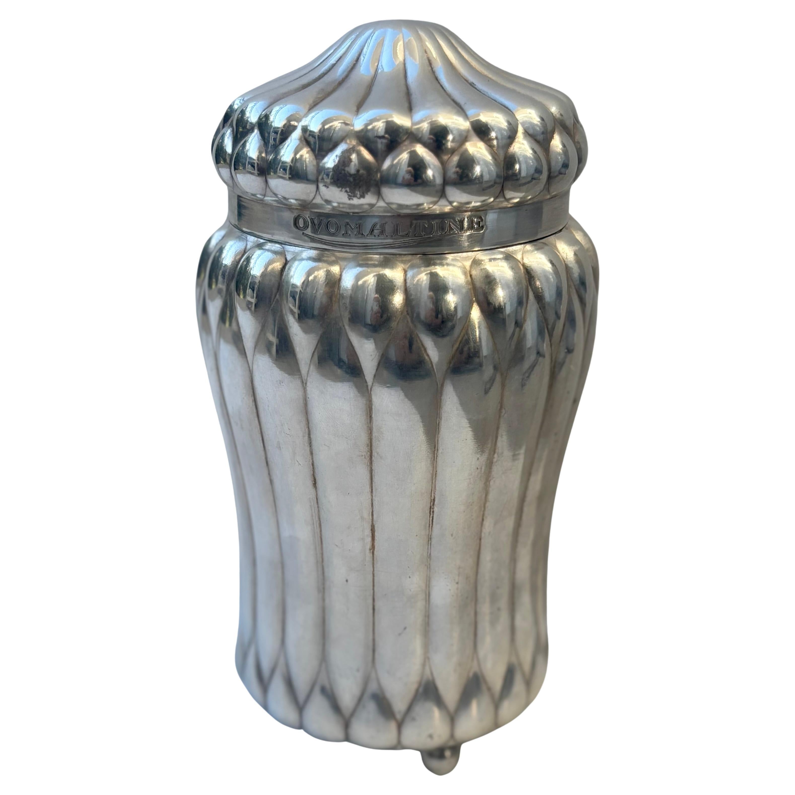 Arthur Krupp silver-plate canister / shaker for "Ovomaltine" Luzern " For Sale