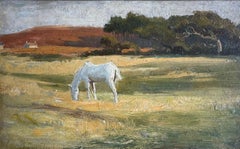 White Pony in the New Forest - Etruscan School British landscape by Arthur Lemon