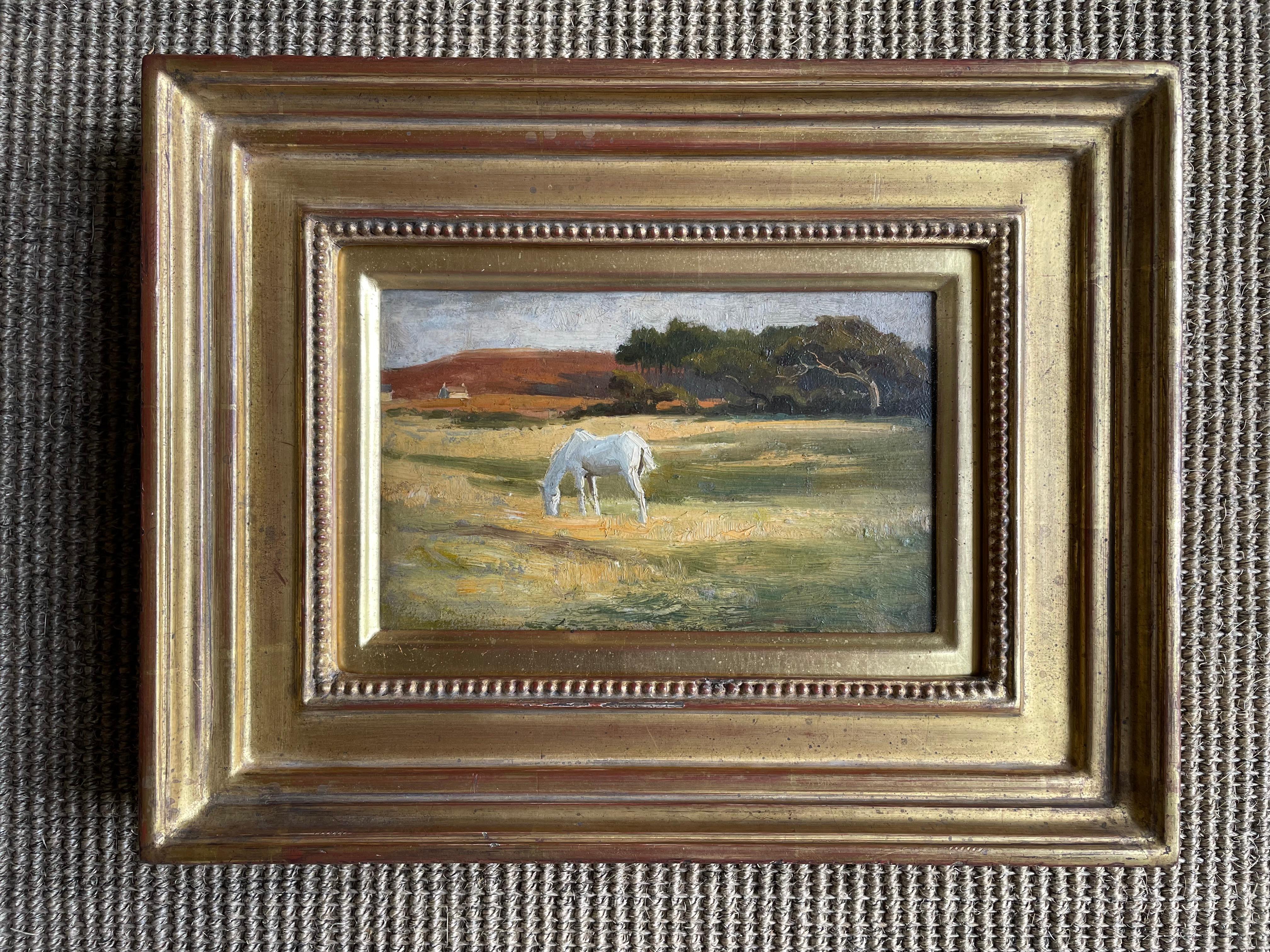 White Pony in the New Forest - Etruscan School British landscape by Arthur Lemon For Sale 2