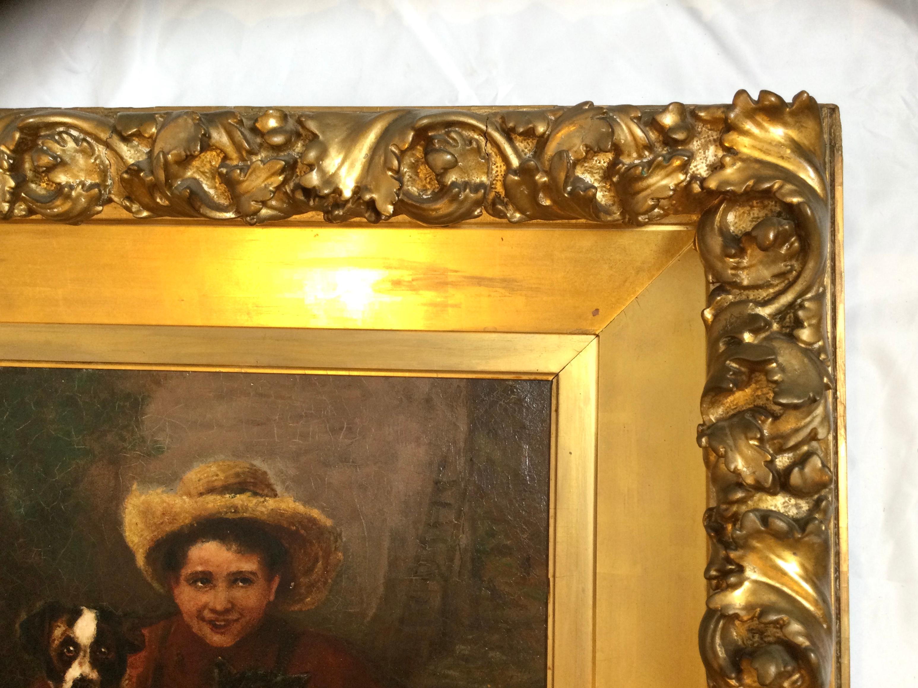 XIX secolo Arthur Lumley Dipinto olio su tela dal titolo Chums