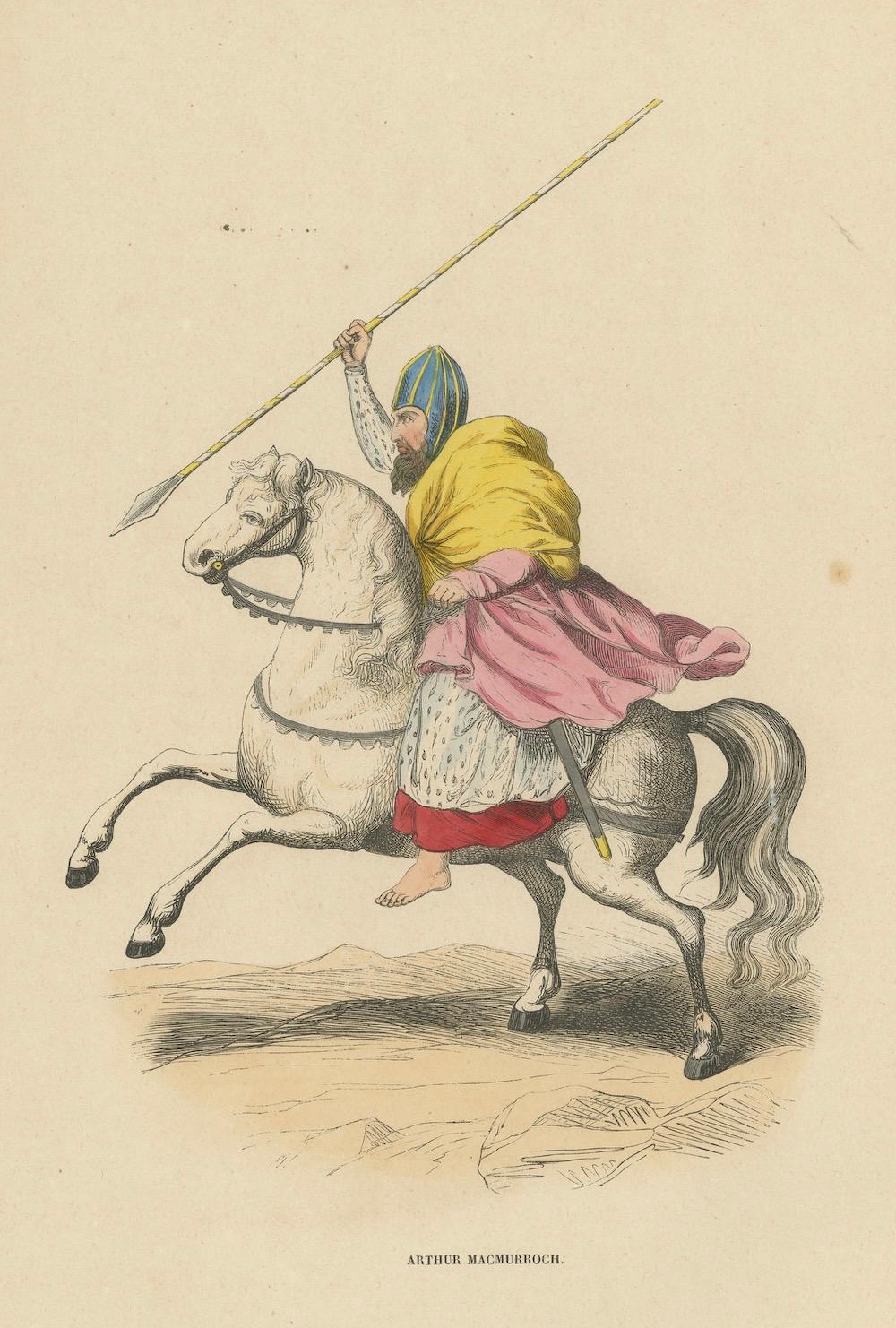 Arthur MacMurrough: The Irish Charging Chieftain, Lithograph Published in 1847 In Good Condition For Sale In Langweer, NL
