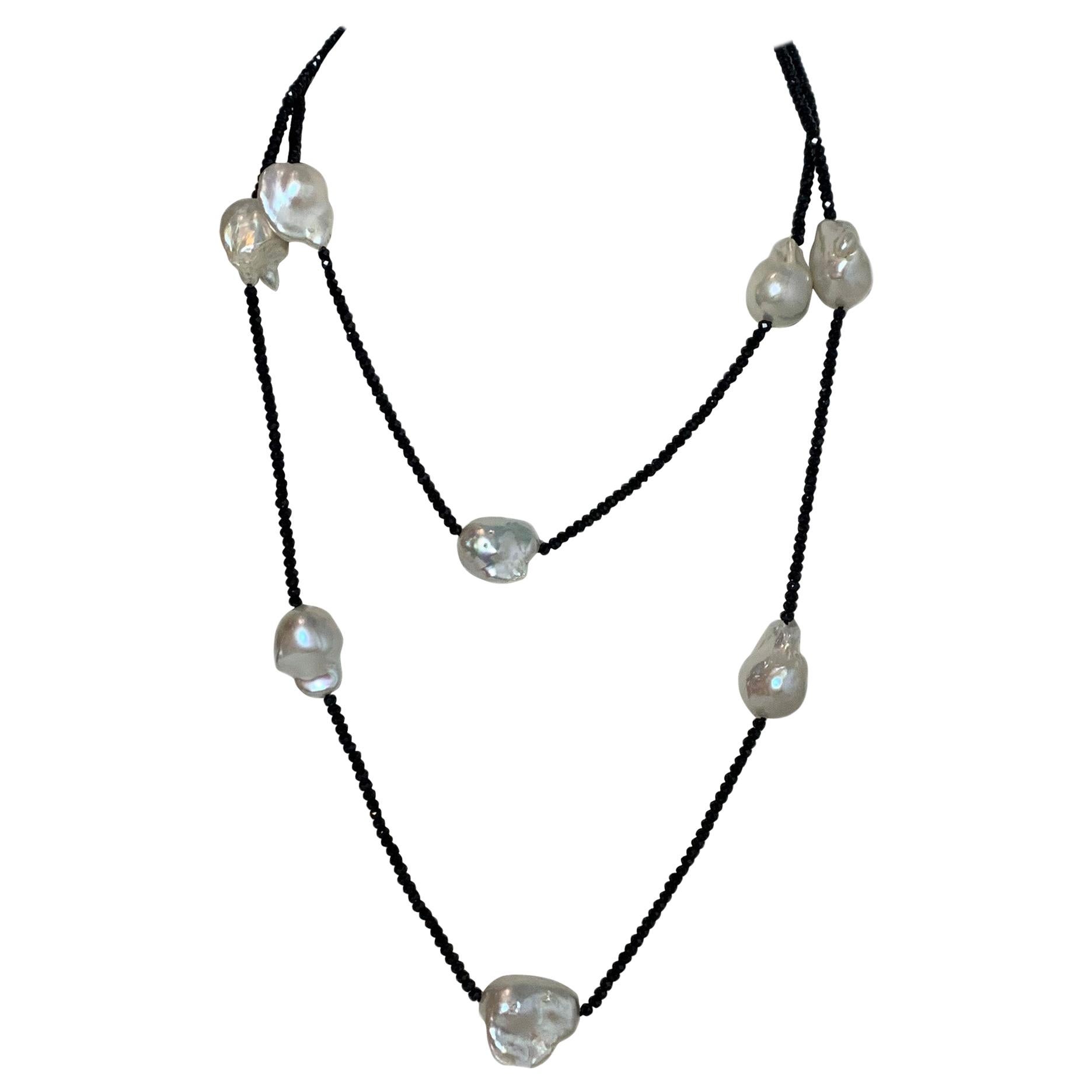 Arthur Marder 24mm Baroque Freshwater Pearl & Black Spinel Necklace rt $1, 000