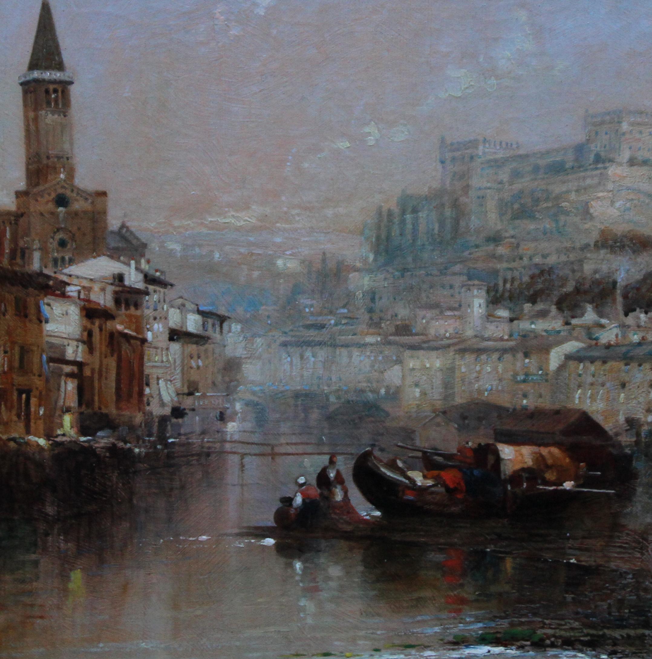 Verona - Italian Riviera - British Victorian marine seascape oil painting Italy - Painting by Arthur Meadows