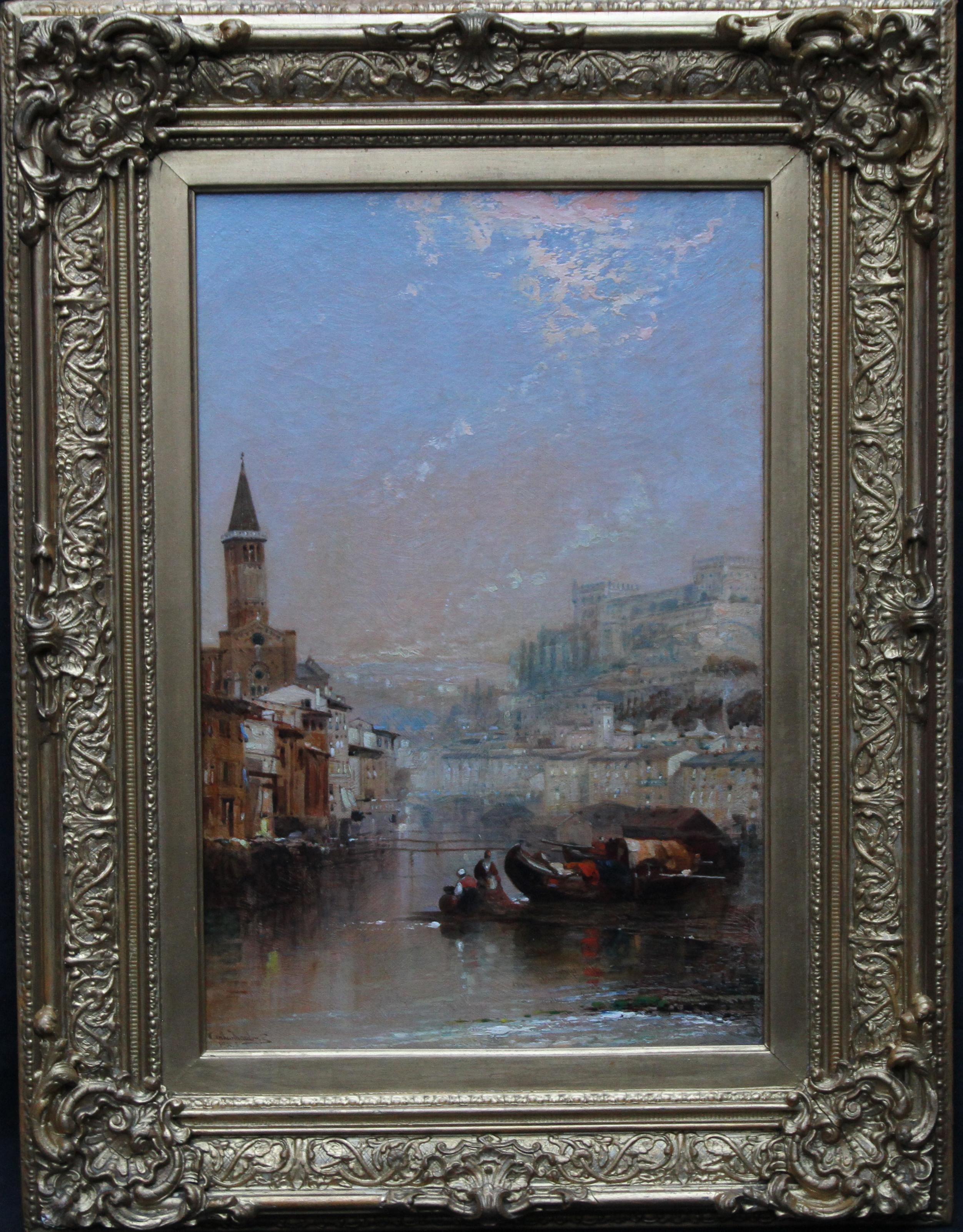 Arthur Meadows Landscape Painting - Verona - Italian Riviera - British Victorian marine seascape oil painting Italy