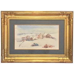 Retro Arthur Meltzer “Winter Farm Landscape” Watercolor