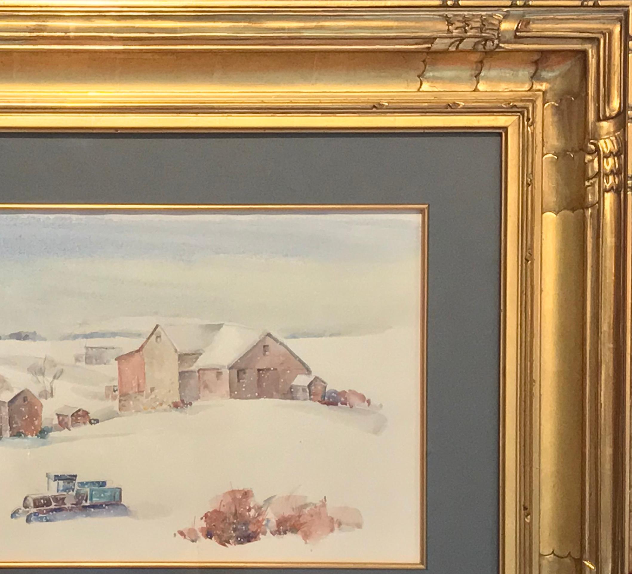 Arthur Meltzer “Winter Farm Landscape” Watercolor In Excellent Condition For Sale In Dallas, TX