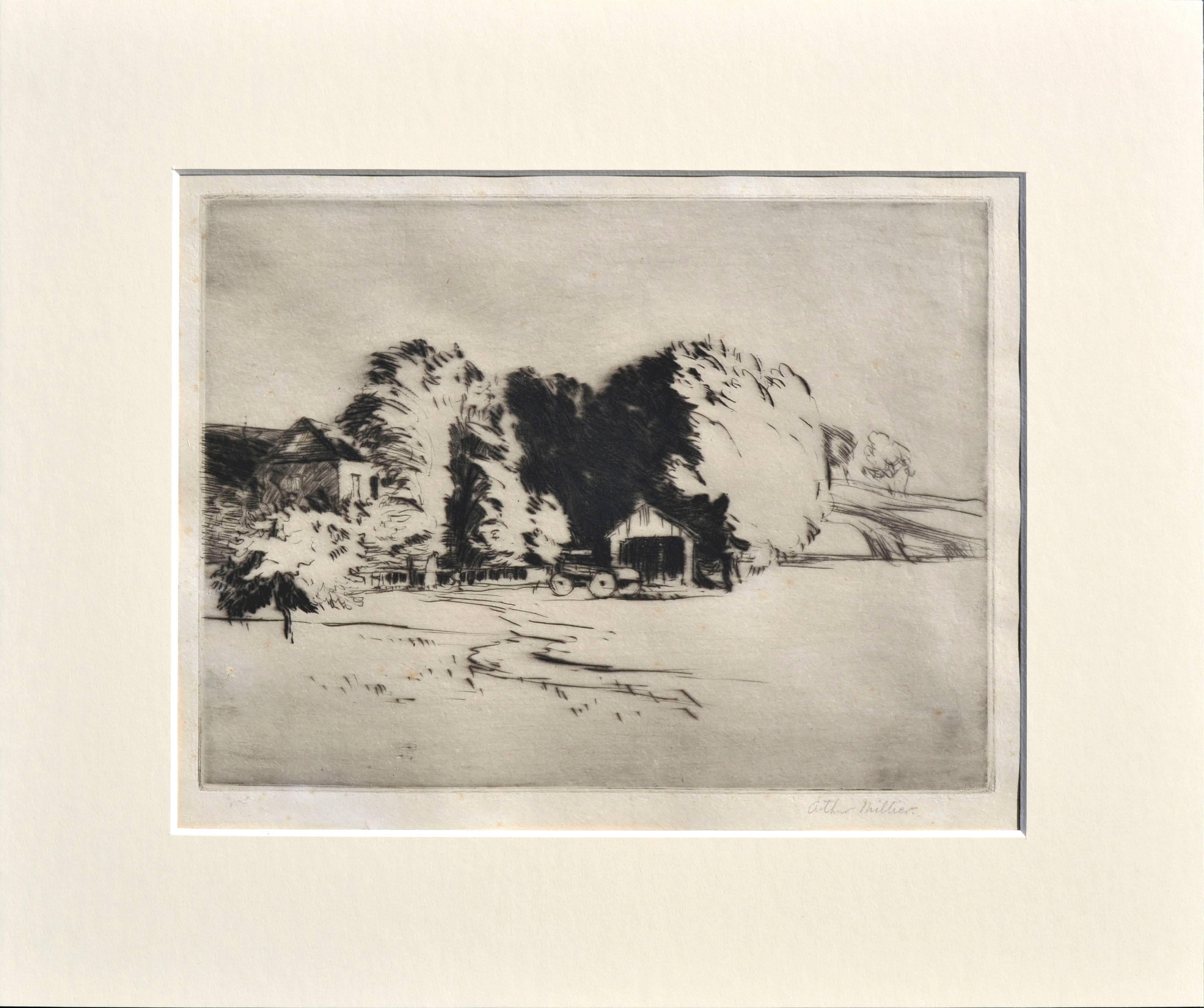 Landscape Print Arthur Millier - « The Olives, Santa Monica Canyon » - Cadeau de l'artiste à Mary Pickford