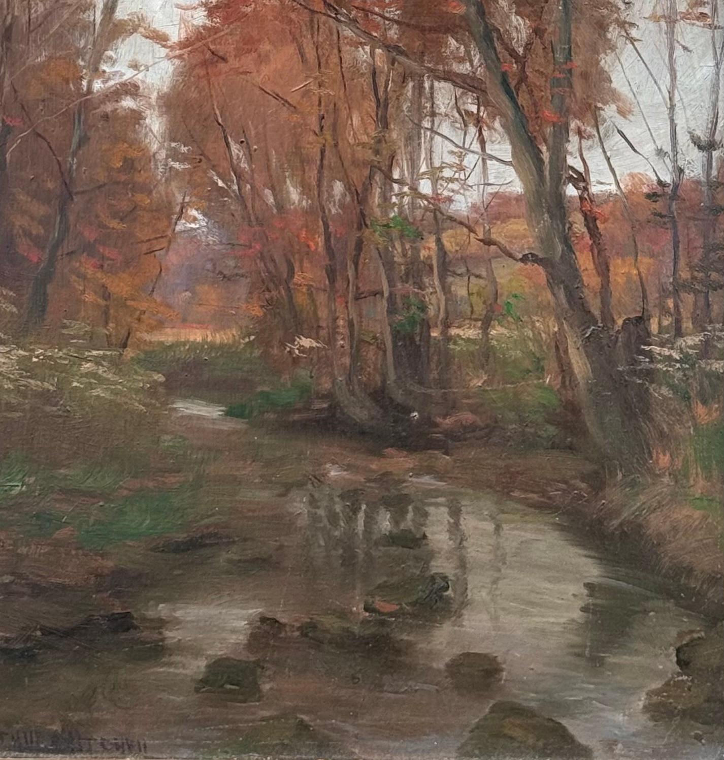 Originalgemälde einer Herbstlandschaft in Öl auf Leinwand von dem amerikanischen Künstler Arthur Mitchell.  Signiert unten links vom Künstler. Um 1890.  Der Zustand ist sehr gut.  Das Gemälde befindet sich in seinem originalen, aufwändig mit