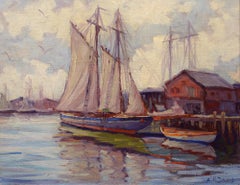 Vintage Harbor Reflections, Gloucester, Sailing Ships