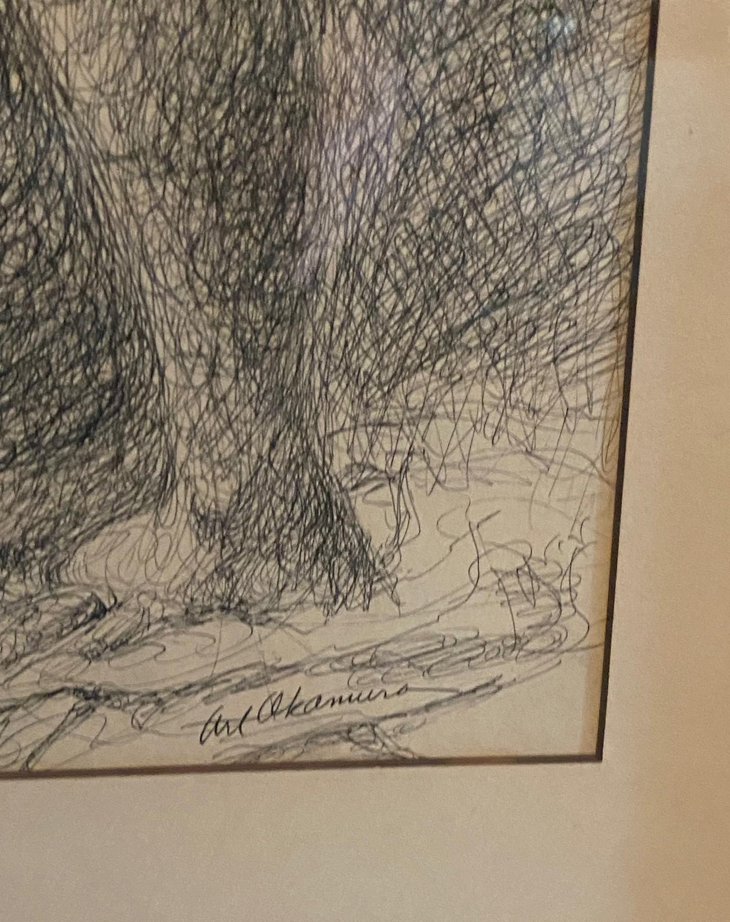 Arthur Okamura Signed Original Ink on Paper Drawing Nude Portrait of Woman For Sale 5