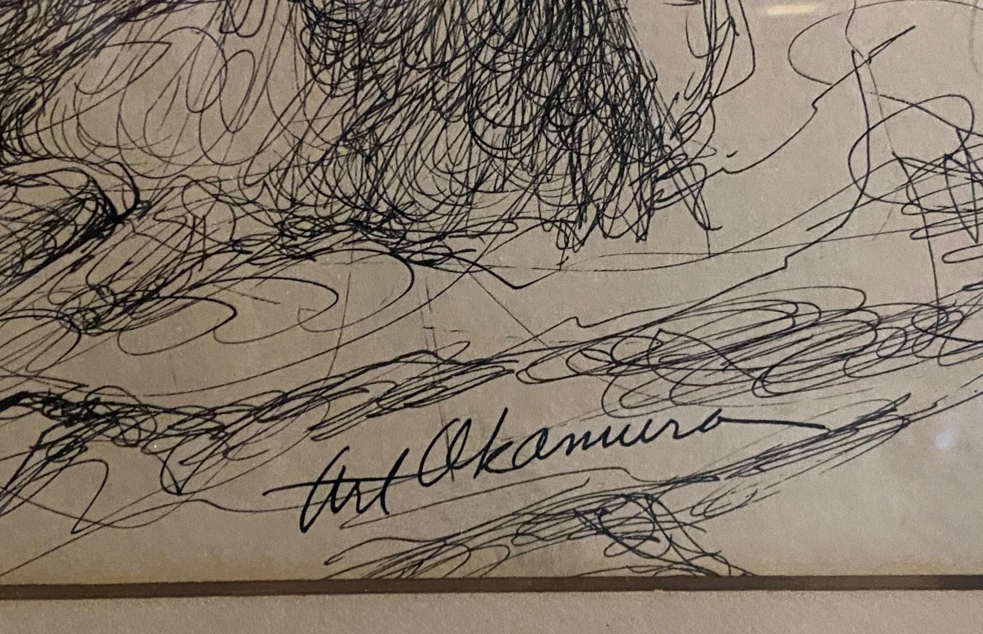 Arthur Okamura Signed Original Ink on Paper Drawing Nude Portrait of Woman For Sale 6