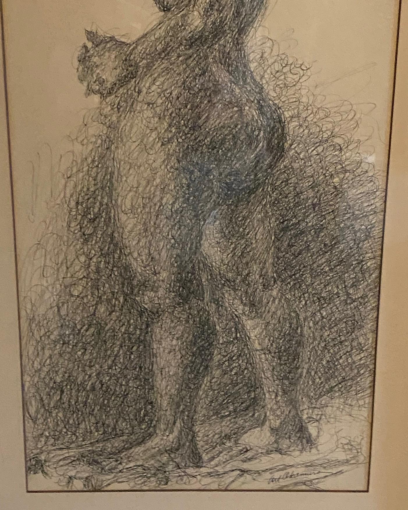 Arthur Okamura Signed Original Ink on Paper Drawing Nude Portrait of Woman In Good Condition For Sale In Studio City, CA