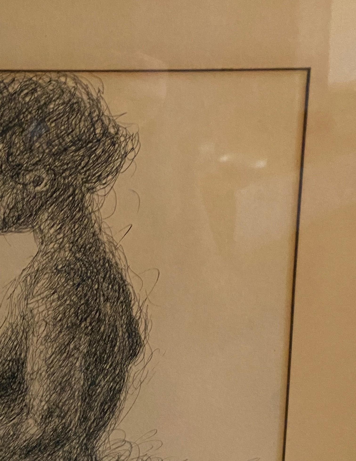 Arthur Okamura Signed Original Ink on Paper Drawing Nude Portrait of Woman For Sale 2