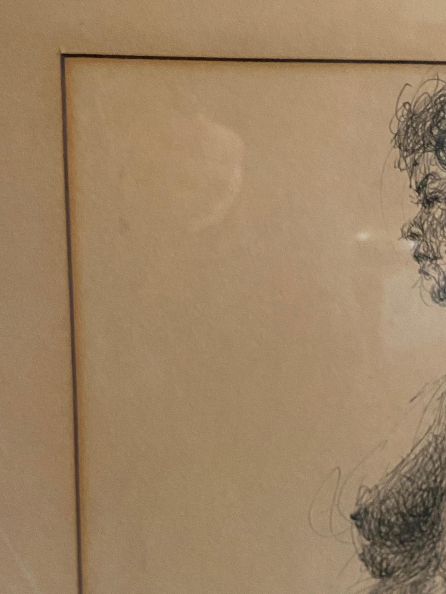 Arthur Okamura Signed Original Ink on Paper Drawing Nude Portrait of Woman For Sale 3