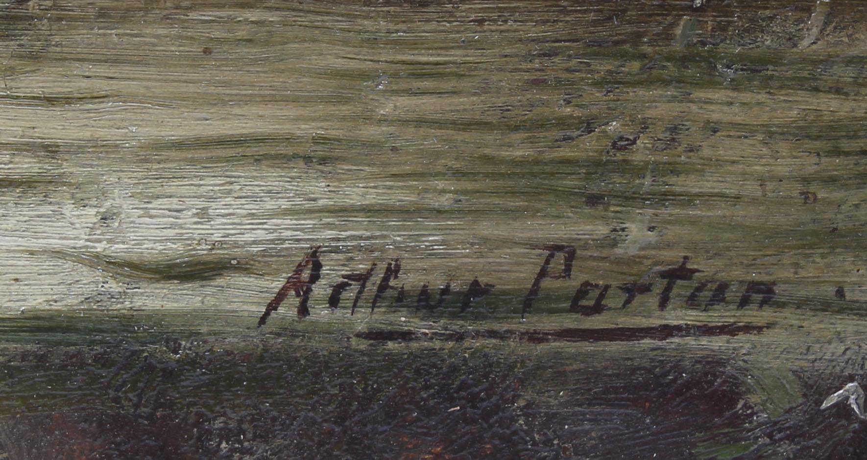 Antique American Original Hudson River School Signed Landscape Oil Painting - Brown Landscape Painting by Arthur Parton