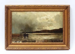 Antique American Original Hudson River School Signed Landscape Oil Painting