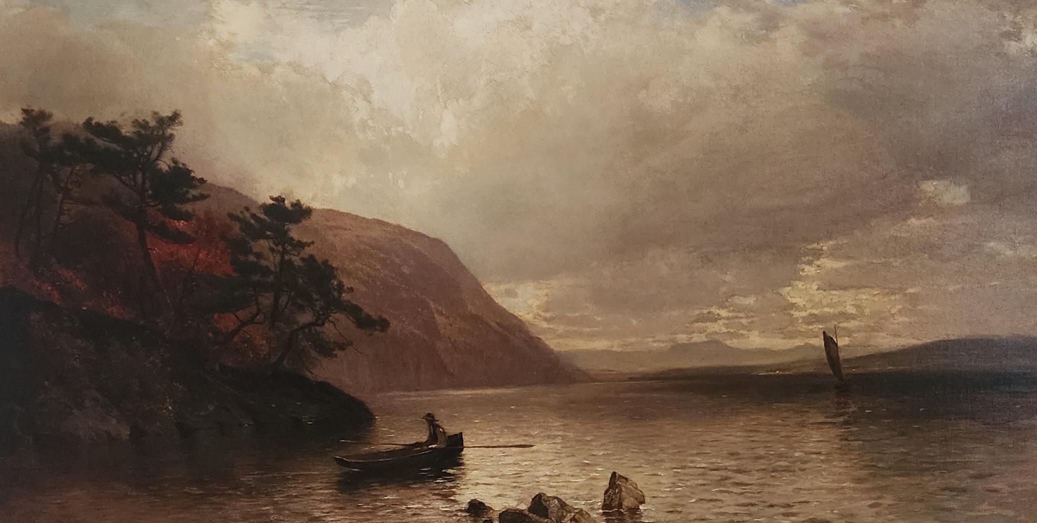 Arthur Parton Landscape Painting - Autumn Scene with Boat