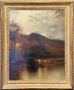 "Cows in a Stream" Arthur Parton, Hudson River School, Tonalist, Skyscape