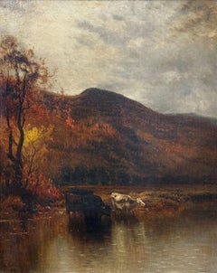 "Cows in a Stream" Arthur Parton, Hudson River School, Tonalist, Skyscape