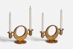 Arthur PE Kolbäck, Candle Holders, Brass, Sweden, 1940s