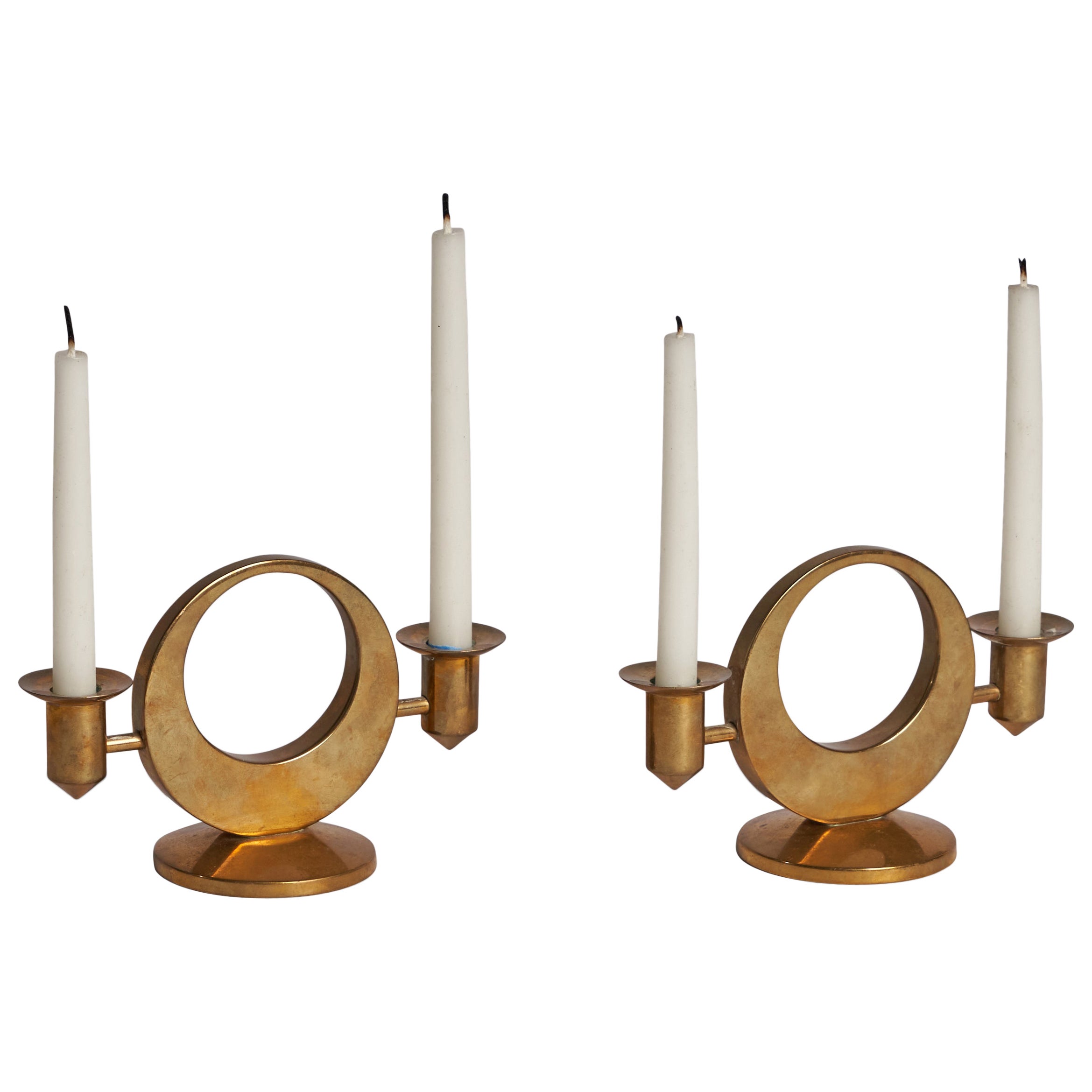 Arthur PE Kolbäck, Candle Holders, Brass, Sweden, 1940s