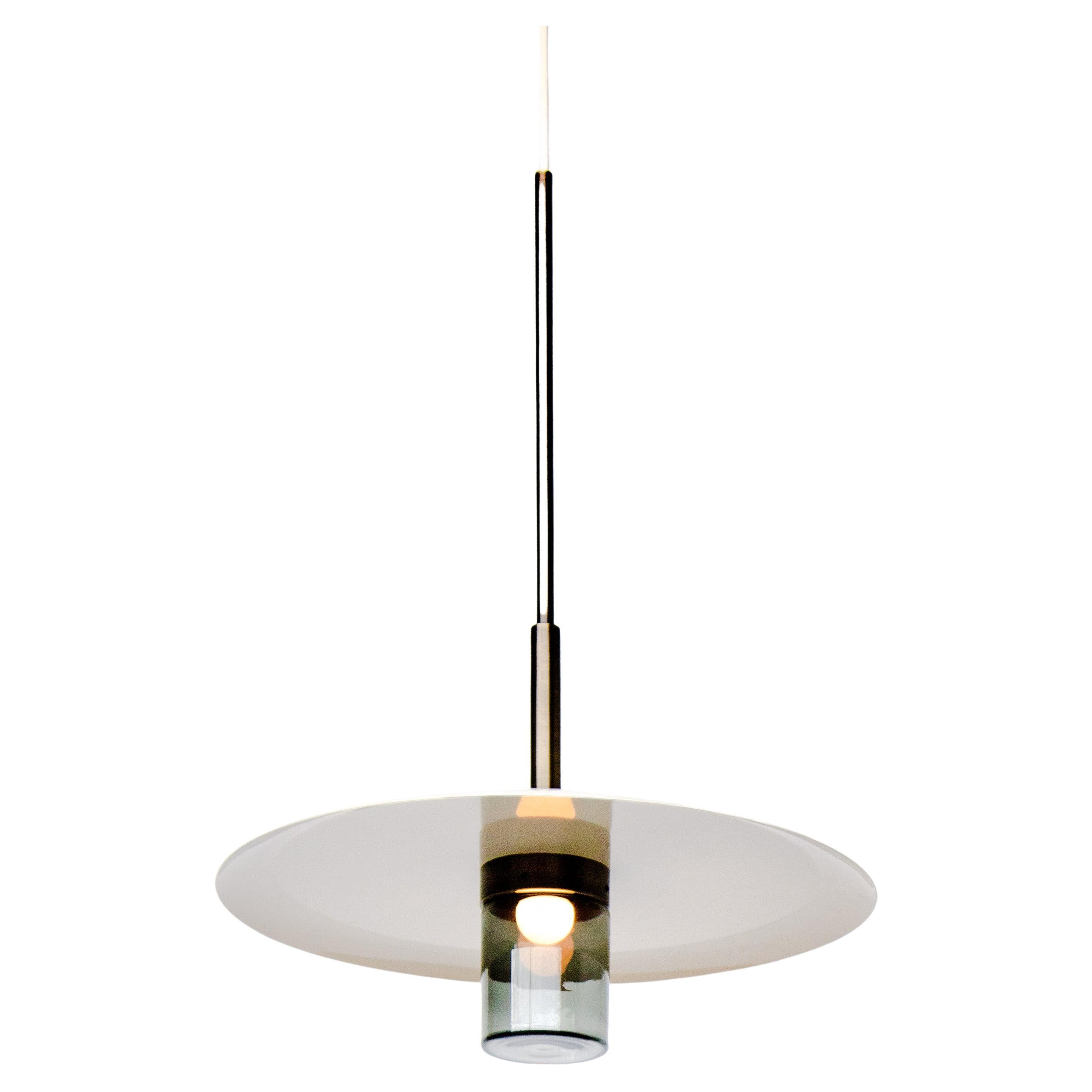 Arthur Pendant with a Powder-Coated Shade, Blonde Patina and Smoked Glass For Sale
