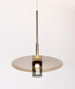Arthur Pendant with a Powder-Coated Shade, Blonde Patina and Smoked Glass