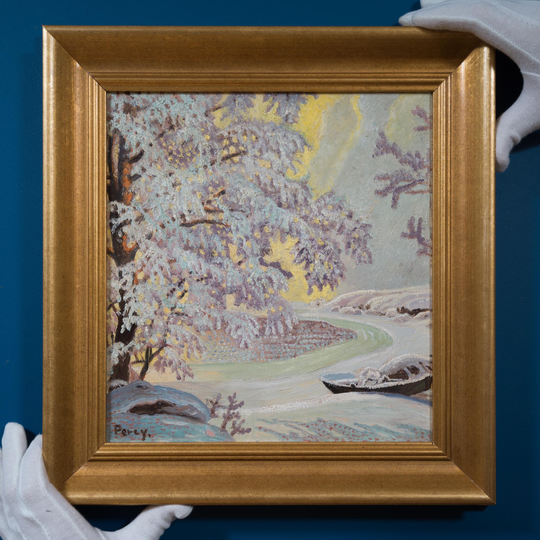 Arthur Percy – Winter Landscape with Snow-Covered Trees and River For Sale 1
