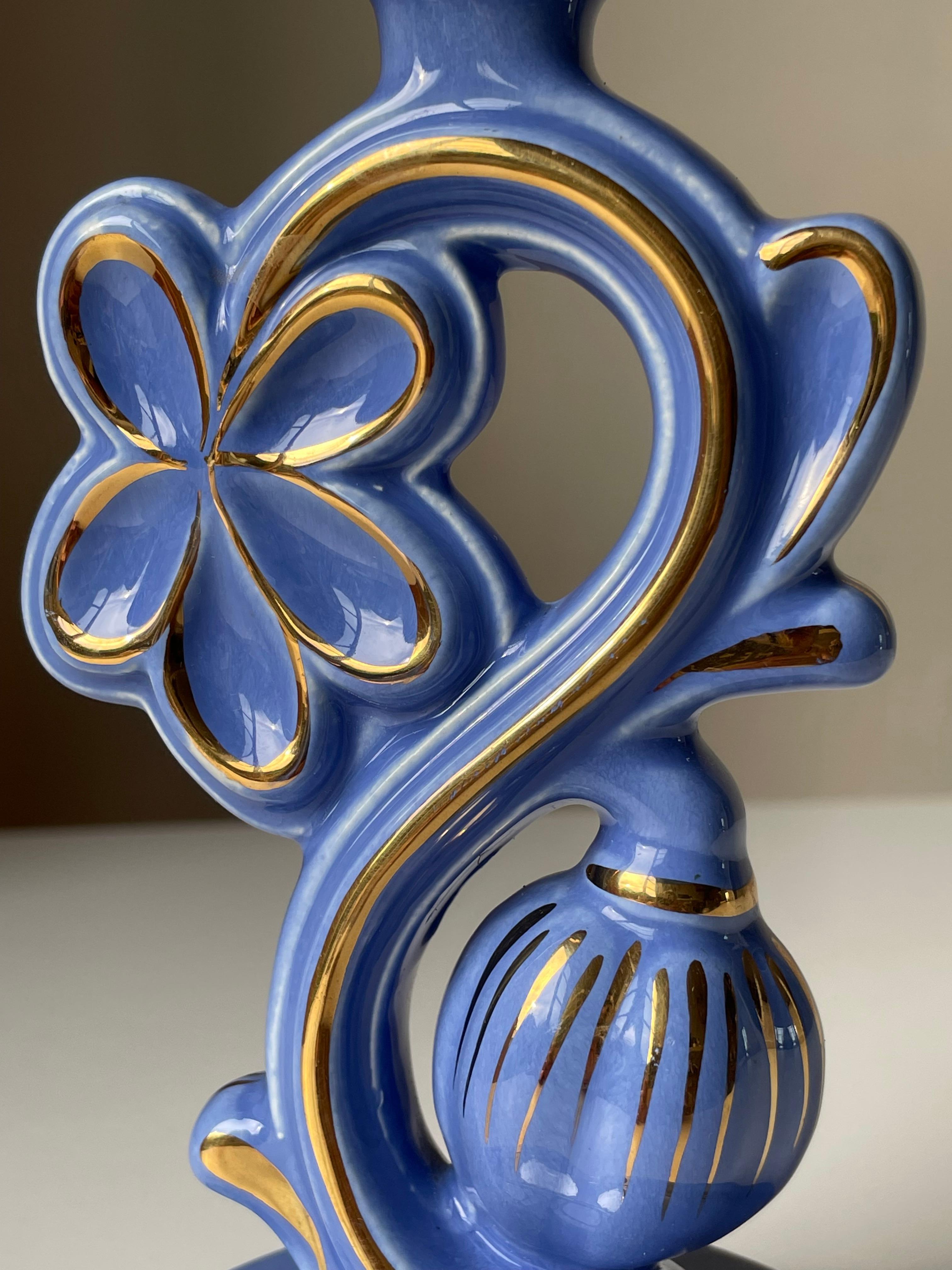Arthur Percy Blue, Golden Porcelain Candle Holder, 1952 For Sale 10