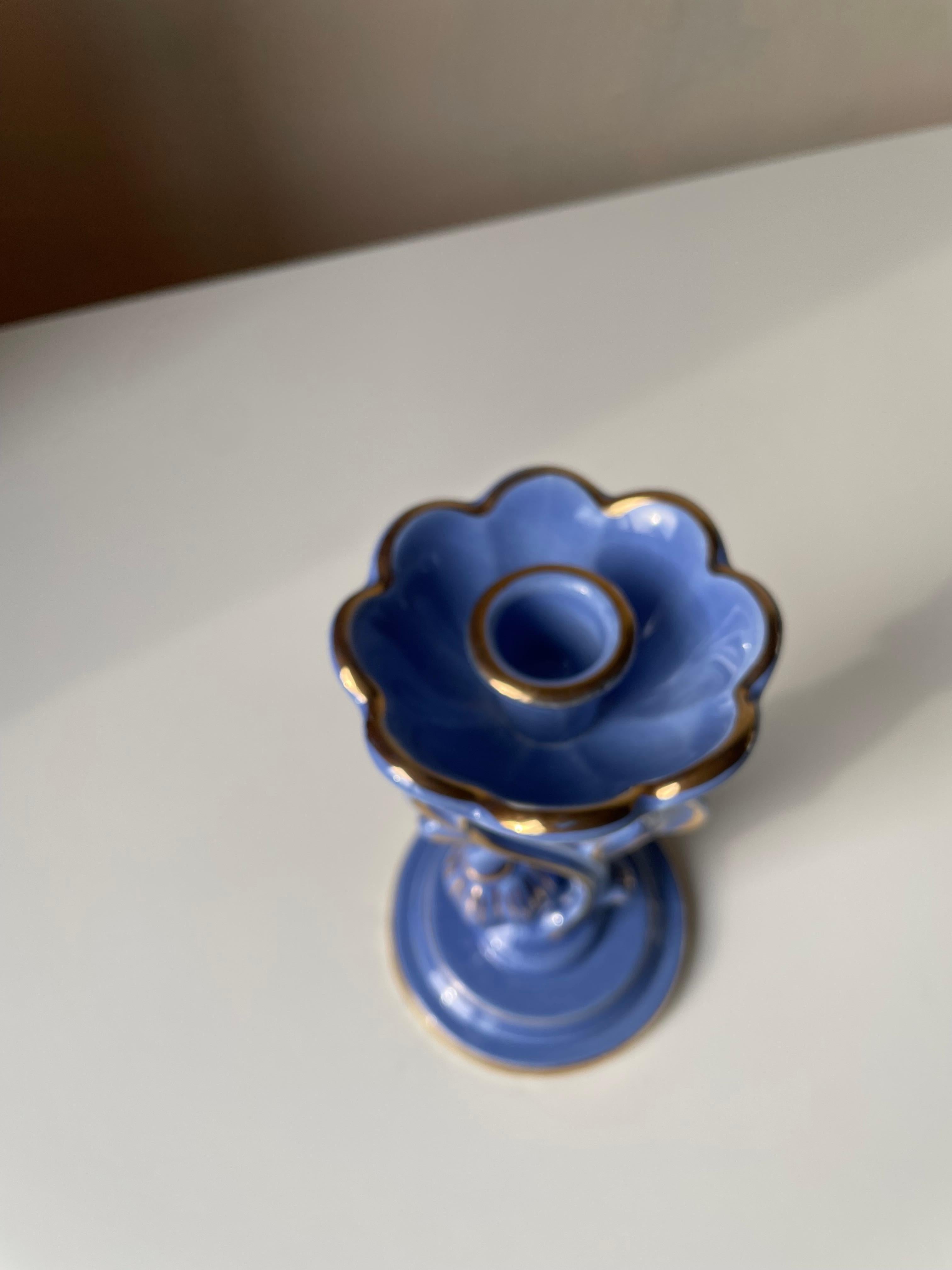 Swedish Arthur Percy Blue, Golden Porcelain Candle Holder, 1952 For Sale