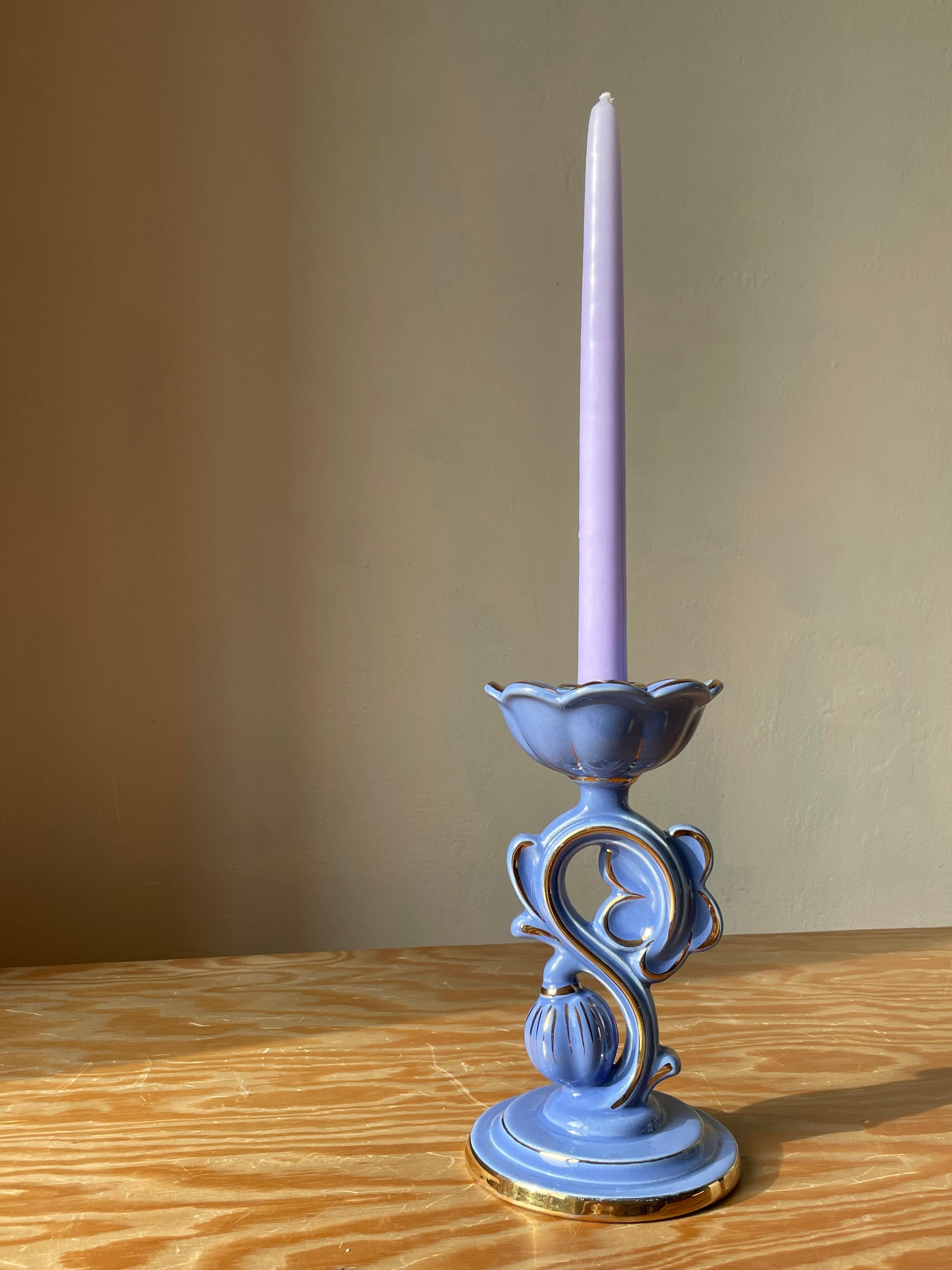 Arthur Percy, Kerzenhalter aus blauem, goldenem Porzellan, 1952 im Angebot 2