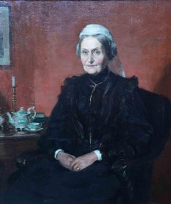 Ritratto interno di una signora che prende il tè - Quadro ad olio di arte edoardiana scozzese