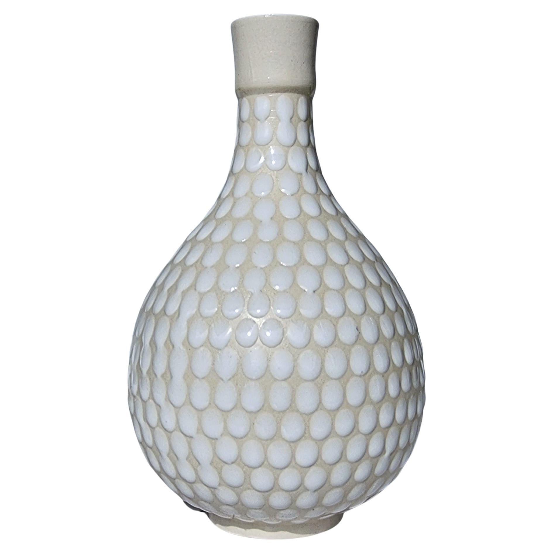 Arthur Percy for Gefle Upsala Ekeby, Buttermilk / Daisy White Dotted Relief Vase For Sale